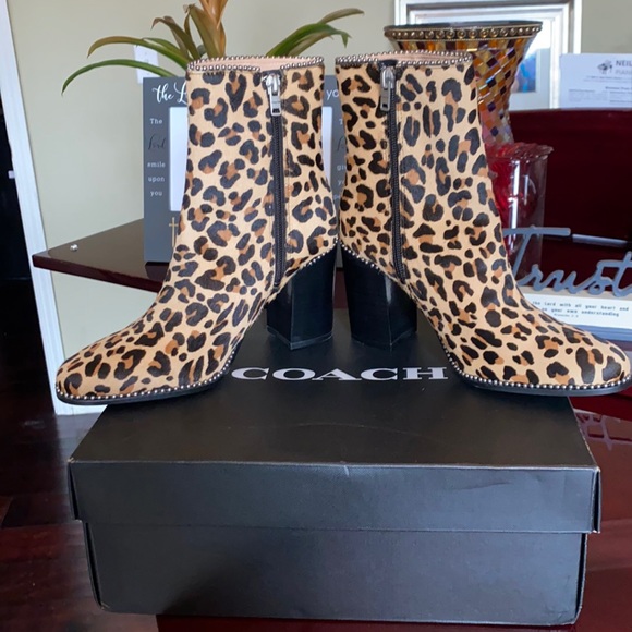 👢Coach Leopard Boots NWT Sz 6 Real Dyed Calf Fur. New with box - Picture 2 of 13